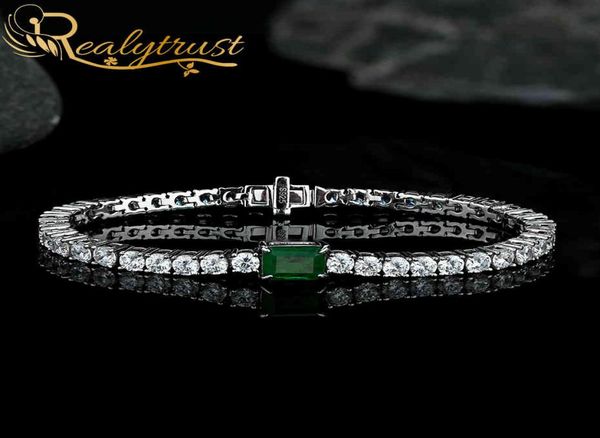 

fashion 35mm created emerald high carbon diamond tennis bracelet for women 925 sterling silver wedding chain bracelets 1518cm1090031, Golden;silver