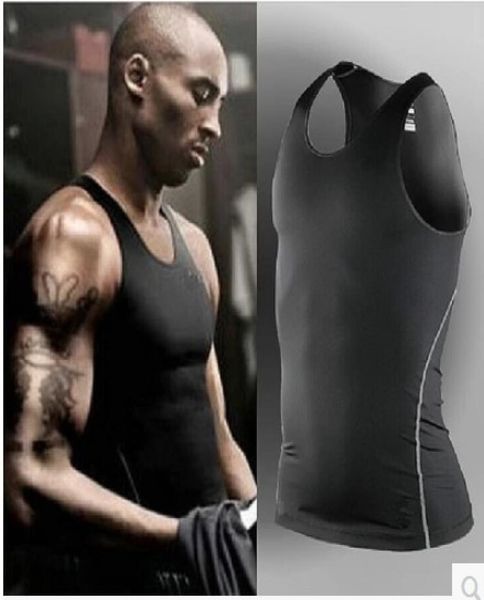 

pro tights men sport basketball vest tank summer slim fitness skinny male training suit running quick drying sleeveless4938376, White;black