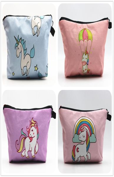 

30 styles super cute cartoon printed unicorn bags women cosmetic bag middle size lady makeup bags 7254030, White