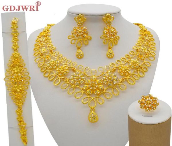 

wedding jewelry sets nigeria dubai gold color fine flowers african gifts party for women bracelet necklace earrings ring set 230217792837, Slivery;golden