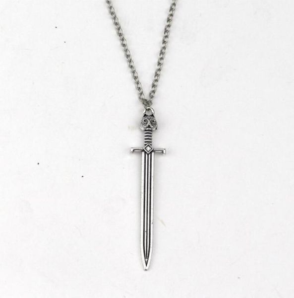 

5pcspower movie ice and fire song game stark wolf sword necklace double cross skull clavicle chain necklace 1562861049, Silver