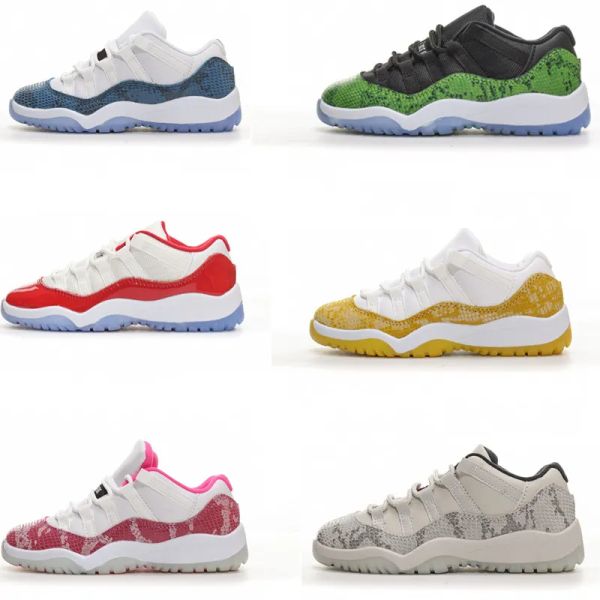

jumpman 11 low infant kids shoes light bone snakeskin snake pink yellow sneakers ps gs td youth designer toddler big boys girls children tra, Black