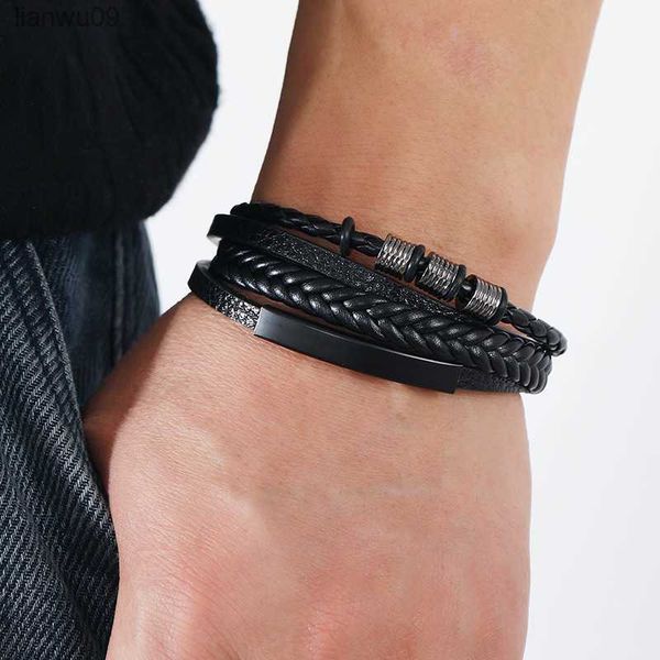 

fashion black leather bracelet for men charm magnetic braided punk rock man bracelet cuff bracelets men pulseira masculina l230704