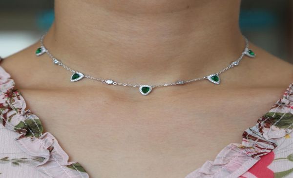 

3510cm choker silver plated women necklace fashion jewelry water drop charm green emerald clear cz stone paved gorgeous women jew5711600