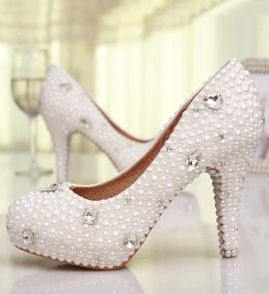 

fahion handmad 3 inches high heel platform wedding shoes elegant pearl bridal shoes white genuine leather women prom pumps7418168, Black