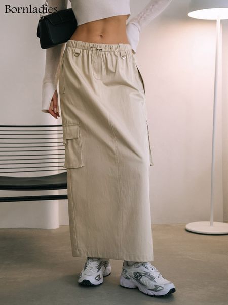 

skirts bornladies cargo for women 2023 spring summer drawstring elastic waist y2k girls 100 cotton full length skirt 230720, Black