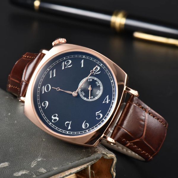 

mens watch square dial designer luxury quartz movement watches high qualit rose gold leather strap waterproof sapphire orologio., Slivery;brown