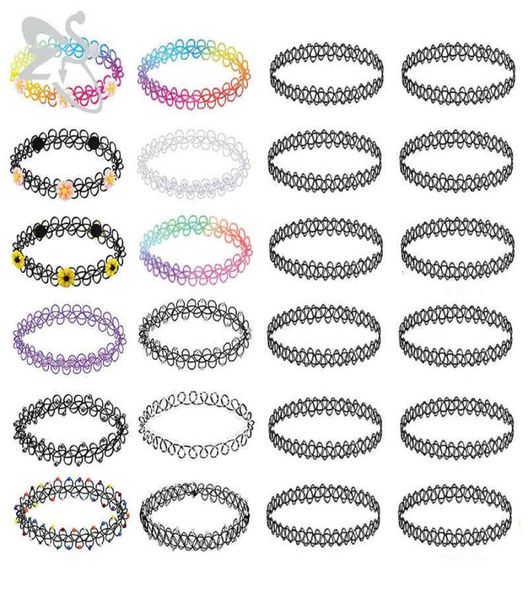 

12 stuks vintage zs stretch chaining lady girl tattoo choker chain punk retro gothic elastic chains for women9217072, Silver