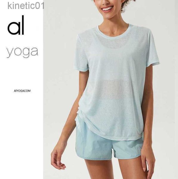 

desginer alo yoga t shirt summer fitness suit t-shirt loose short sleeved mesh sports women's quick drying breathable fitness suit, White