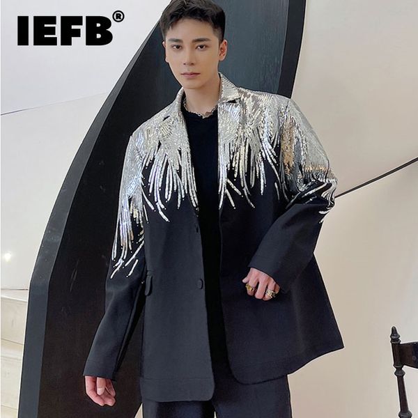 

men's suits blazers iefb heavy craft embroidery sequin trend casual blazer 2023 autumn fashion fit jacket streetwear suit coat 9y9245 2, White;black
