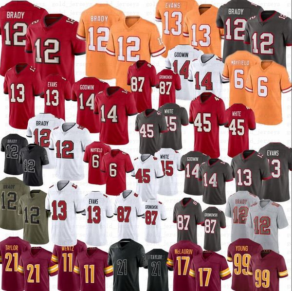 

12tom brady buccaneeres football jersey 45 devin white 6 baker mayfield 14 mike evans rob gronkowski chris godwin men women youth, Black;red