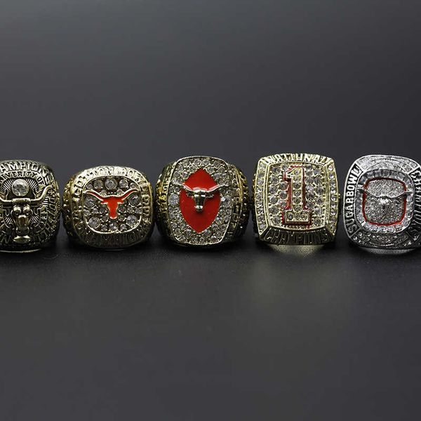 

5 ncaa texas longhorn university championship ring set, Golden;silver
