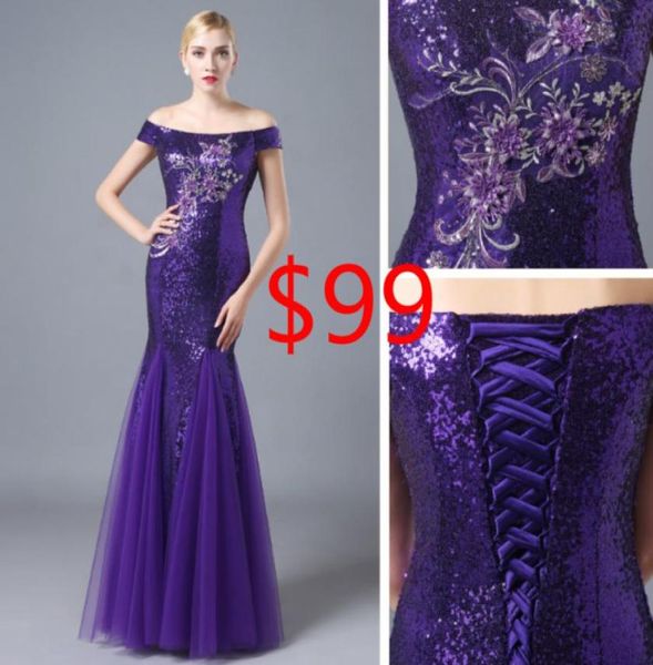 

2016 embroidery mermaid evening dresses purple sequined tulle arabic dresses off shoulder dresses party evening custom lace up pro7988811, Black;red