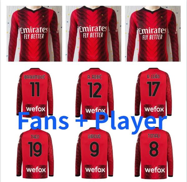 

23 24 ac milans ibrahimovic player version soccer jerseys long sleeve giroud tonali theo tonali bennacer brahim pulisic rafa leao a. rebic r, Black;yellow