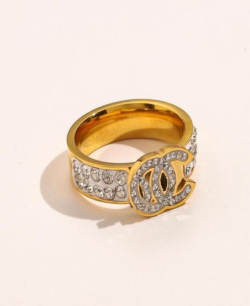 

new fashionable jewelry designer rings women letter love wedding supplies 18k gold plated stainless steel diamond gemstones ring f7521608, Slivery;golden