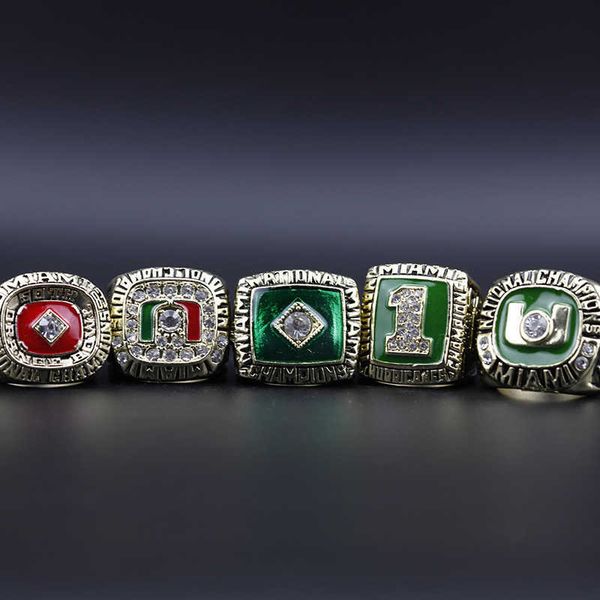 

ncaa 1983 1987 1989 1991 2001 miami hurricane championship ring set, Golden;silver