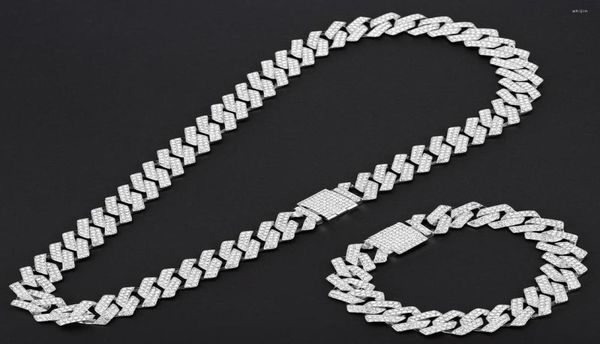 

chains 15mm miami prong cuban chain link silver color necklaces 2 row full iced out rhinestones bracelet set for mens hip hop8201700