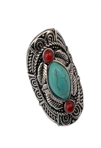 

bohemian style tibet silver design red turquoise gem stone big beachy boho joint rings for women6435969