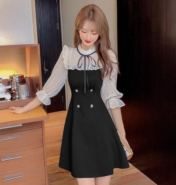 

party dresses lizi cute polka dot women onepiece dress korean summer spring chiffon high waist black9268728, White;black