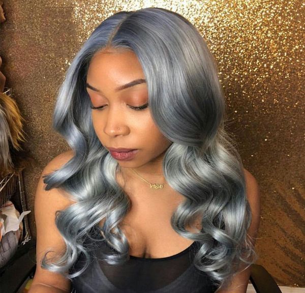 

gray brazilian human hair glueless full lace wig with baby hair 8a sliver grey body wave lace front wigs 130 density5100157, Black;brown