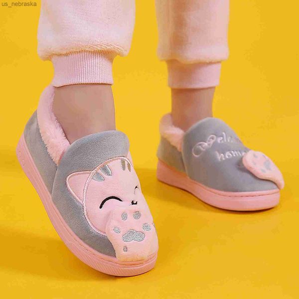 

children' slippers warm slippers for home winter cartoon cat nonslip kids shoes girls indoor bedroom boys plush home slippers l230518, Black;grey