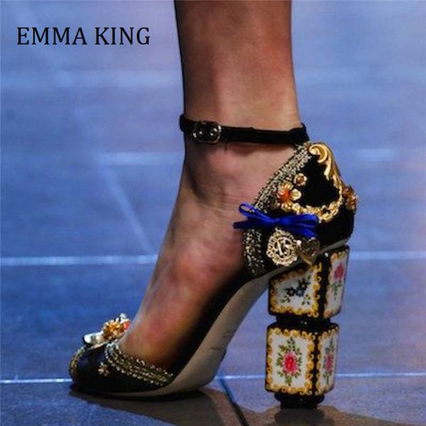 

dress shoes spring summer flower mary janes women pumps shoes 10cm strange high heels wedding shoes runway design luxury party shoes woman 2, Black