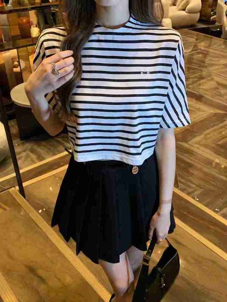 

women's t-shirt designer letter embroidered stripe short sleeved t-shirt for women with pure cotton round neck bat sleeve small women&#, White