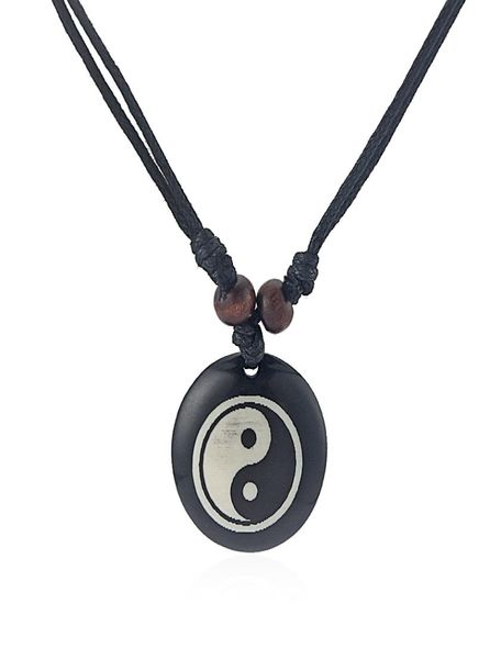 

12pcs black faux yak bone resin yin ying yang charms pendant necklace adjustable1879294, Silver