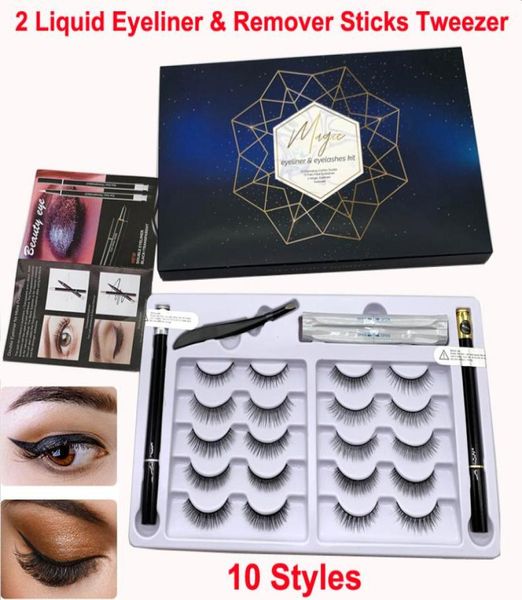 

10 pairs magic false eyelashes liquid eyeliner remover sticks tweezer kit 3d 6d non magnetic eyelashes reusable glue make6295114