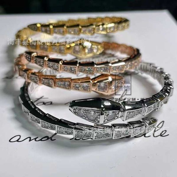 

v high baojia spring bone full diamond for women plated with thick gold fashion narrow edition snake shaped open bracelet, Golden;silver