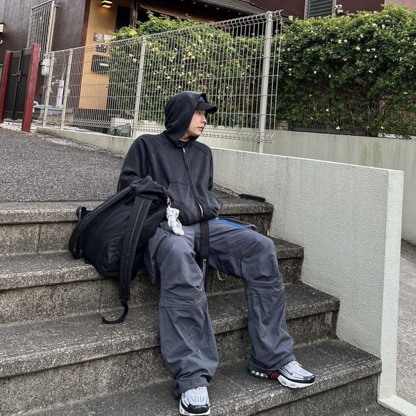 

original pants far archive knee pleated blue zipper pocket functional casual nylon pocket casual pants men streetwear pants, Black