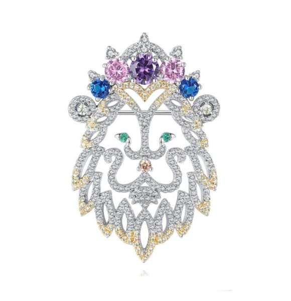 

fashion men women brooches 18k white gold plated cz king lion brooch pins for wedding party9010670, Gray