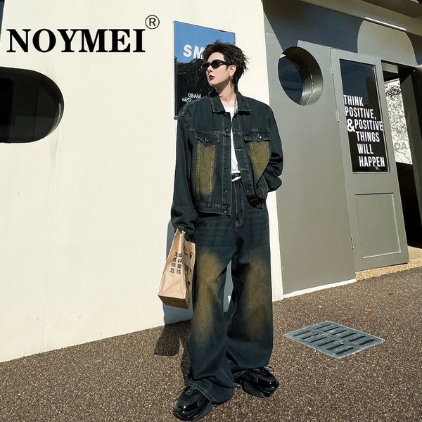 

men's tracksuits notmei 2023 spring partial wash color change denim jacket wide leg pants loose set personalized all match wa861 230719, Gray