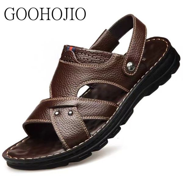 

sandals xinniu leather summer men's sandals genuine leather men's beach slide men's slippers soft men's sandals durable, Black
