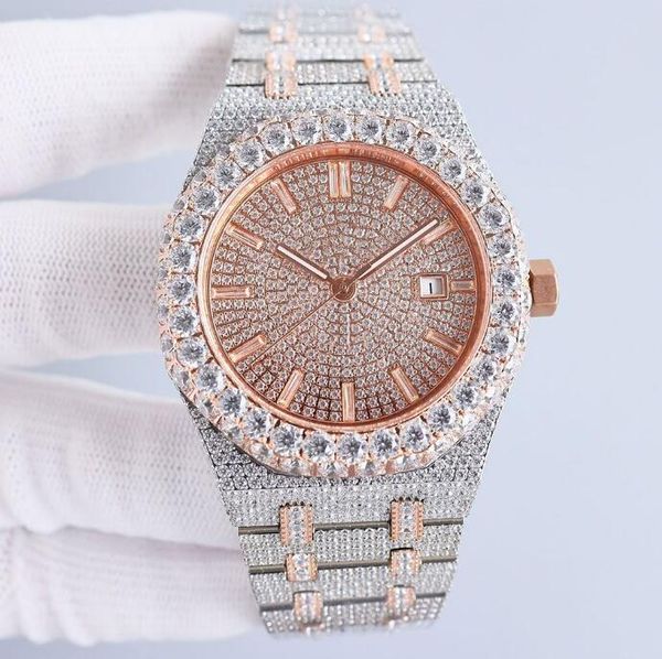 

handmade diamonds watch mens automatic mechanical watch 42mm with diamond-studded steel 904l sapphire women wristwatch montre de luxe-04, Slivery;brown