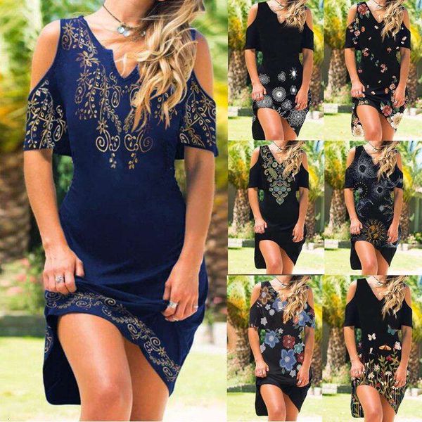 

item womens style v neck off shoulder floral short sleeve dress, Black;gray