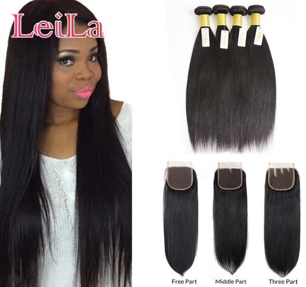 

indian virgin straight hair for 4 bundles with 4x4 lace closure silky unprocessed human hair 5pieceslot for full hair4340355, Black;brown