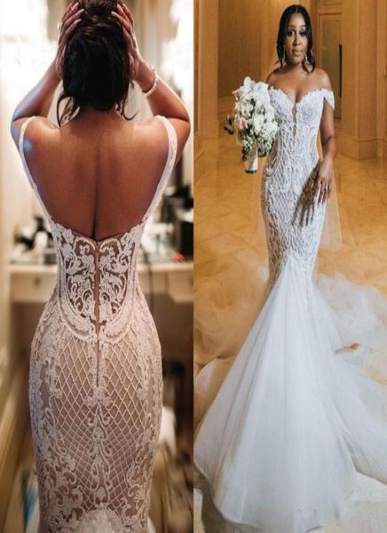 

off the shoulder mermaid wedding dresses 2020 arabic aso ebi lace backless vestidos de novia court train plus size bridal gow5711968, White