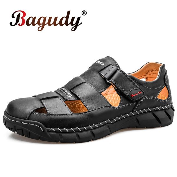 

sandals genuine leather men's sandals summer breathable men's beach sandals men's fashion slider comfortable men's outdo, Black