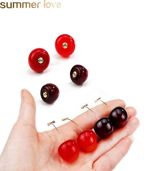 

cute simulation red cherry dangle earrings sweet resin gold color earring for women girl student fruit shape7374166, Silver