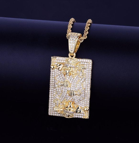 

king poker pendant necklace human skeleton hip hop jewelry men039s gold color cubic zircon with rope chain for drop 5787964, Silver