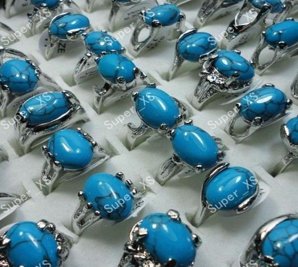 

10pcs whole fashion silver plated turquoise rings for women jewelry bulk lots lr3016015704, Golden;silver