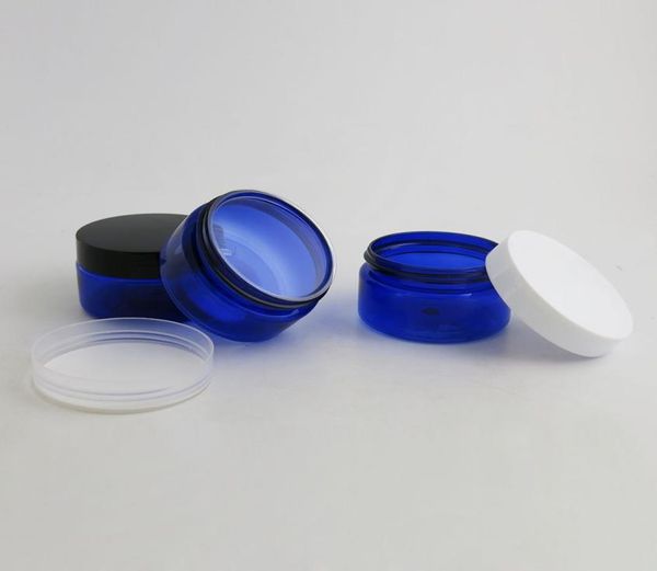 

30 x diy 100g travel empty blue cream jar with plastic white black clear lids and pet seal 100ml pet jar cosmetic container4397484