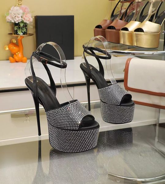 

fashion casual 15.5cm high heeled sandals women leather luxury designer shoes platform heels open toe dresses party shoes ankle straps buckl, Black