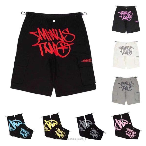 

mens pants minus two cargo harajuku minustwo casual loose punk rock wide leg trouser splice printing streetwear y2k pant retro street trend, Black