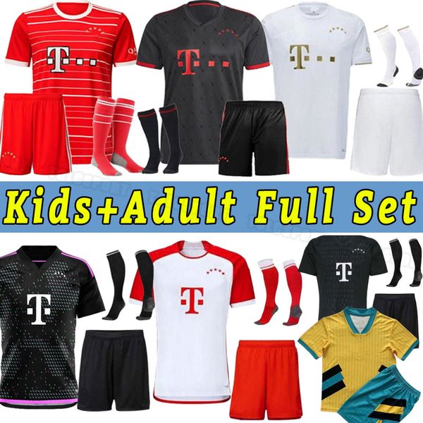 

mane 2023 2024 bayern soccer jerseys pavard munich goretzka neuer muller lewandowski sane kimmich 23 24 football shirt goalkeeper full set m, Black;yellow
