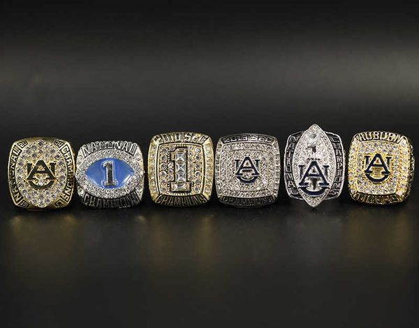 

ncaa auburn tigers 6 champion ring set, Golden;silver