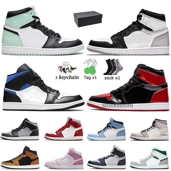 

with box 2022 with box socks jumpman 1 1s mens high og basketball shoes nrg igloo stage haze patent bred mid racer blue shadow red light bon, Black