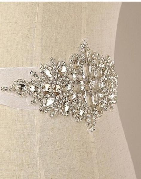 

2016 new arrival organza ribbon handmade crystals rhinestone bridal belt wedding dress sash real pos1844496, White