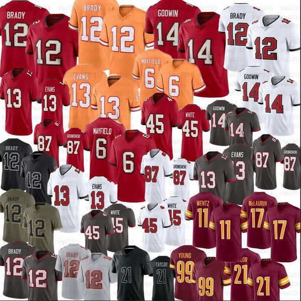 

12 tom brady 14 chris godwin football jersey 45 devin whte mike evans tampas bayes rob gronkowski buccaneeres sterns 6 baker mayfield, Black;red